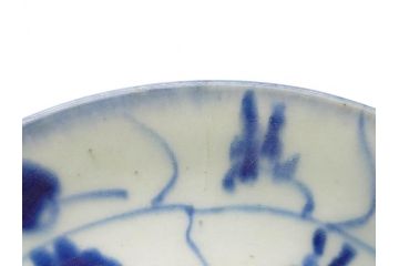 時代物　中国　唐物　古玩　古染付　青い染付のデザインが印象的な中皿5枚セット(皿、古器、食器、唐草、なます皿、中国美術)(R-078511)