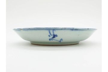 時代物　中国　唐物　古玩　古染付　青い染付のデザインが印象的な中皿5枚セット(皿、古器、食器、唐草、なます皿、中国美術)(R-078511)