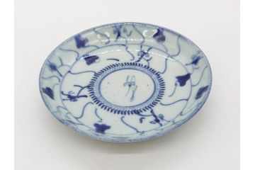 時代物　中国　唐物　古玩　古染付　青い染付のデザインが印象的な中皿5枚セット(皿、古器、食器、唐草、なます皿、中国美術)(R-078511)