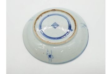 時代物　中国　唐物　古玩　古染付　青い染付のデザインが印象的な中皿5枚セット(皿、古器、食器、唐草、なます皿、中国美術)(R-078511)