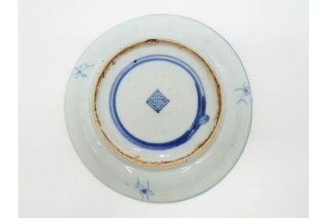 時代物　中国　唐物　古玩　古染付　青い染付のデザインが印象的な中皿5枚セット(皿、古器、食器、唐草、なます皿、中国美術)(R-078511)