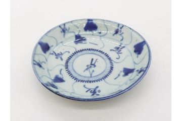 時代物　中国　唐物　古玩　古染付　青い染付のデザインが印象的な中皿5枚セット(皿、古器、食器、唐草、なます皿、中国美術)(R-078511)