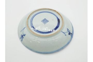 時代物　中国　唐物　古玩　古染付　青い染付のデザインが印象的な中皿5枚セット(皿、古器、食器、唐草、なます皿、中国美術)(R-078511)