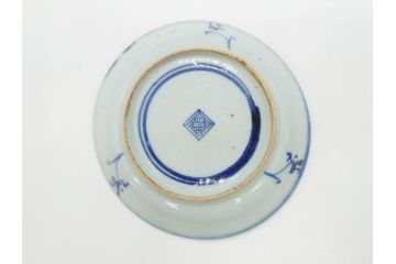 時代物　中国　唐物　古玩　古染付　青い染付のデザインが印象的な中皿5枚セット(皿、古器、食器、唐草、なます皿、中国美術)(R-078511)