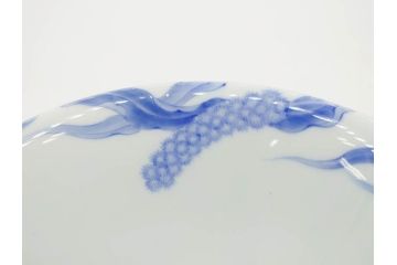 大正〜昭和初期　深川製磁　オールド深川　ウズラ紋　染付　約25cm　8寸　繊細に絵付けされた深鉢(うずら、草花、皿、深皿、八寸、和皿、和食器)(R-078512)