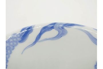大正〜昭和初期　深川製磁　オールド深川　ウズラ紋　染付　約25cm　8寸　繊細に絵付けされた深鉢(うずら、草花、皿、深皿、八寸、和皿、和食器)(R-078512)