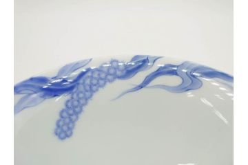 大正〜昭和初期　深川製磁　オールド深川　ウズラ紋　染付　約25cm　8寸　繊細に絵付けされた深鉢(うずら、草花、皿、深皿、八寸、和皿、和食器)(R-078512)