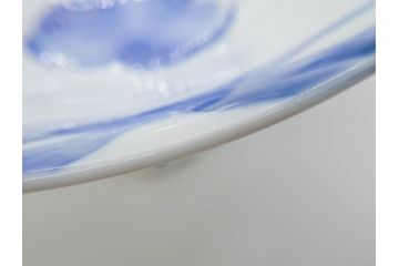 大正〜昭和初期　深川製磁　オールド深川　ウズラ紋　染付　約25cm　8寸　繊細に絵付けされた深鉢(うずら、草花、皿、深皿、八寸、和皿、和食器)(R-078512)