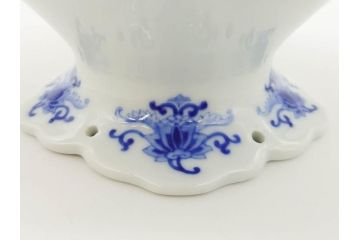大正〜昭和初期　深川製磁　オールド深川　ウズラ紋　染付　約25cm　8寸　繊細に絵付けされた深鉢(うずら、草花、皿、深皿、八寸、和皿、和食器)(R-078512)