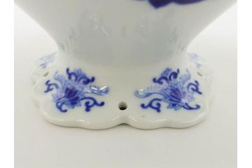 大正〜昭和初期　深川製磁　オールド深川　ウズラ紋　染付　約25cm　8寸　繊細に絵付けされた深鉢(うずら、草花、皿、深皿、八寸、和皿、和食器)(R-078512)