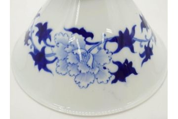 大正〜昭和初期　深川製磁　オールド深川　ウズラ紋　染付　約25cm　8寸　繊細に絵付けされた深鉢(うずら、草花、皿、深皿、八寸、和皿、和食器)(R-078512)