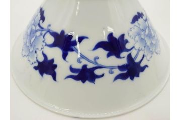 大正〜昭和初期　深川製磁　オールド深川　ウズラ紋　染付　約25cm　8寸　繊細に絵付けされた深鉢(うずら、草花、皿、深皿、八寸、和皿、和食器)(R-078512)
