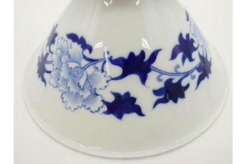 大正〜昭和初期　深川製磁　オールド深川　ウズラ紋　染付　約25cm　8寸　繊細に絵付けされた深鉢(うずら、草花、皿、深皿、八寸、和皿、和食器)(R-078512)