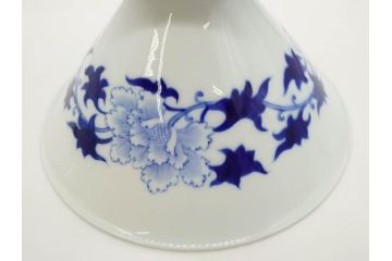 大正〜昭和初期　深川製磁　オールド深川　ウズラ紋　染付　約25cm　8寸　繊細に絵付けされた深鉢(うずら、草花、皿、深皿、八寸、和皿、和食器)(R-078512)