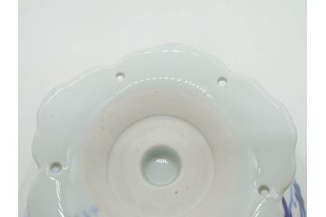 大正〜昭和初期　深川製磁　オールド深川　ウズラ紋　染付　約25cm　8寸　繊細に絵付けされた深鉢(うずら、草花、皿、深皿、八寸、和皿、和食器)(R-078512)