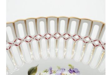 ドイツ　Von Schierholz( フォン・シアーホルツ)　透かしの縁と鮮やかな花柄が上品なボウル(花、フラワー、金彩、レース、フリル、旧東ドイツ、透かし皿、変形皿、手描き、磁器、深皿、洋食器)(R-078513)