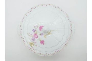ビンテージ　フランス　LIMOGES　リモージュ　GIRAUD(ジロー)　淡い色彩で描かれた花のデザインが可愛らしいスープチューリン(花柄、フラワー、ヴィンテージ、ふかひれ皿、ポット、トンキ、蓋付き、磁器、洋食器)(R-078516)