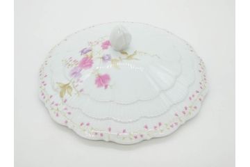 ビンテージ　フランス　LIMOGES　リモージュ　GIRAUD(ジロー)　淡い色彩で描かれた花のデザインが可愛らしいスープチューリン(花柄、フラワー、ヴィンテージ、ふかひれ皿、ポット、トンキ、蓋付き、磁器、洋食器)(R-078516)