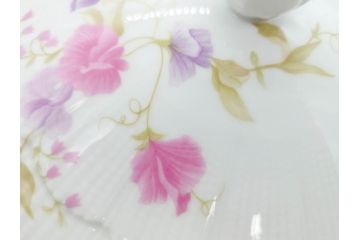ビンテージ　フランス　LIMOGES　リモージュ　GIRAUD(ジロー)　淡い色彩で描かれた花のデザインが可愛らしいスープチューリン(花柄、フラワー、ヴィンテージ、ふかひれ皿、ポット、トンキ、蓋付き、磁器、洋食器)(R-078516)