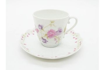 ビンテージ　フランス　LIMOGES　リモージュ　GIRAUD(ジロー)　淡い色彩で描かれた花のデザインが可愛らしいカップ&ソーサー5客セット(C&S、ヴィンテージ、花柄、フラワー、磁器、洋食器)(R-078517)