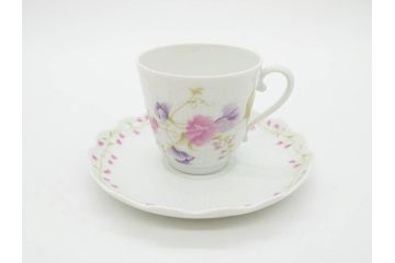 ビンテージ　フランス　LIMOGES　リモージュ　GIRAUD(ジロー)　淡い色彩で描かれた花のデザインが可愛らしいカップ&ソーサー5客セット(C&S、ヴィンテージ、花柄、フラワー、磁器、洋食器)(R-078517)