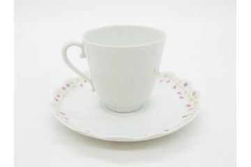 ビンテージ　フランス　LIMOGES　リモージュ　GIRAUD(ジロー)　淡い色彩で描かれた花のデザインが可愛らしいカップ&ソーサー5客セット(C&S、ヴィンテージ、花柄、フラワー、磁器、洋食器)(R-078517)