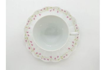 ビンテージ　フランス　LIMOGES　リモージュ　GIRAUD(ジロー)　淡い色彩で描かれた花のデザインが可愛らしいカップ&ソーサー5客セット(C&S、ヴィンテージ、花柄、フラワー、磁器、洋食器)(R-078517)