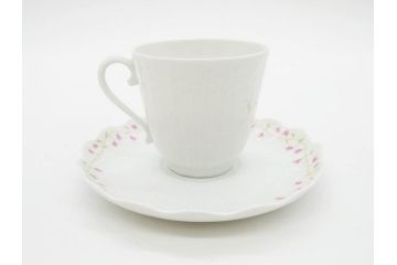 ビンテージ　フランス　LIMOGES　リモージュ　GIRAUD(ジロー)　淡い色彩で描かれた花のデザインが可愛らしいカップ&ソーサー5客セット(C&S、ヴィンテージ、花柄、フラワー、磁器、洋食器)(R-078517)