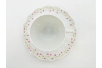 ビンテージ　フランス　LIMOGES　リモージュ　GIRAUD(ジロー)　淡い色彩で描かれた花のデザインが可愛らしいカップ&ソーサー5客セット(C&S、ヴィンテージ、花柄、フラワー、磁器、洋食器)(R-078517)