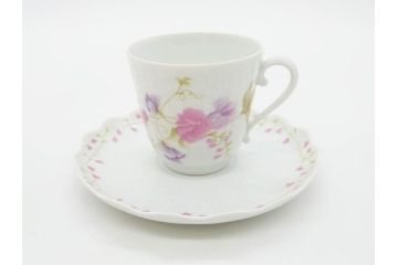 ビンテージ　フランス　LIMOGES　リモージュ　GIRAUD(ジロー)　淡い色彩で描かれた花のデザインが可愛らしいカップ&ソーサー5客セット(C&S、ヴィンテージ、花柄、フラワー、磁器、洋食器)(R-078517)