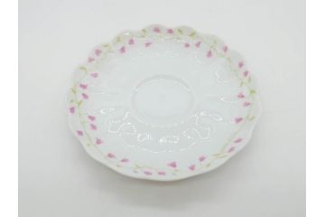 ビンテージ　フランス　LIMOGES　リモージュ　GIRAUD(ジロー)　淡い色彩で描かれた花のデザインが可愛らしいデミタスカップ&ソーサー2客・エッグカップ5客セット(ヴィンテージ、花柄、フラワー、磁器、プレート、洋食器)(R-078518)
