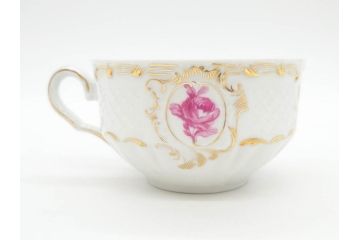 フランス　LIMOGES(リモージュ)　Georges Boyer(ジョルジュ ボワイエ)　気品漂うティーカップ&ソーサー5客セット(バラ、薔薇、ローズ、C&S、磁器、金彩、洋食器)(R-078519)