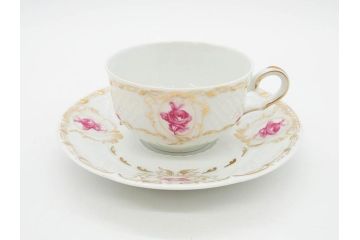 フランス　LIMOGES(リモージュ)　Georges Boyer(ジョルジュ ボワイエ)　気品漂うティーカップ&ソーサー5客セット(バラ、薔薇、ローズ、C&S、磁器、金彩、洋食器)(R-078519)