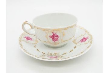 フランス　LIMOGES(リモージュ)　Georges Boyer(ジョルジュ ボワイエ)　気品漂うティーカップ&ソーサー5客セット(バラ、薔薇、ローズ、C&S、磁器、金彩、洋食器)(R-078519)
