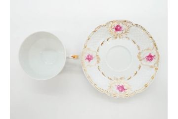 フランス　LIMOGES(リモージュ)　Georges Boyer(ジョルジュ ボワイエ)　気品漂うティーカップ&ソーサー5客セット(バラ、薔薇、ローズ、C&S、磁器、金彩、洋食器)(R-078519)
