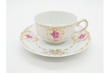 フランス　LIMOGES(リモージュ)　Georges Boyer(ジョルジュ ボワイエ)　気品漂うティーカップ&ソーサー5客セット(バラ、薔薇、ローズ、C&S、磁器、金彩、洋食器)(R-078519)