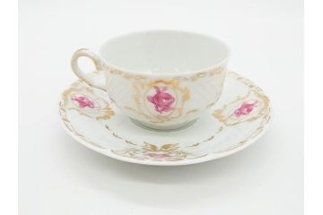 フランス　LIMOGES(リモージュ)　Georges Boyer(ジョルジュ ボワイエ)　気品漂うティーカップ&ソーサー5客セット(バラ、薔薇、ローズ、C&S、磁器、金彩、洋食器)(R-078519)