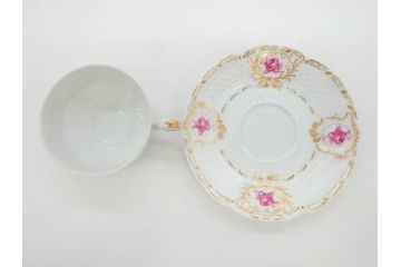 フランス　LIMOGES(リモージュ)　Georges Boyer(ジョルジュ ボワイエ)　気品漂うティーカップ&ソーサー5客セット(バラ、薔薇、ローズ、C&S、磁器、金彩、洋食器)(R-078519)