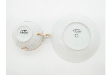 フランス　LIMOGES(リモージュ)　Georges Boyer(ジョルジュ ボワイエ)　気品漂うティーカップ&ソーサー5客セット(バラ、薔薇、ローズ、C&S、磁器、金彩、洋食器)(R-078519)