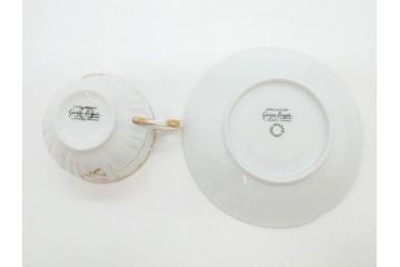 フランス　LIMOGES(リモージュ)　Georges Boyer(ジョルジュ ボワイエ)　気品漂うティーカップ&ソーサー5客セット(バラ、薔薇、ローズ、C&S、磁器、金彩、洋食器)(R-078519)