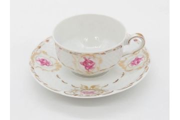 フランス　LIMOGES(リモージュ)　Georges Boyer(ジョルジュ ボワイエ)　気品漂うティーカップ&ソーサー4客セット(バラ、薔薇、ローズ、C&S、磁器、金彩、洋食器)(R-078520)
