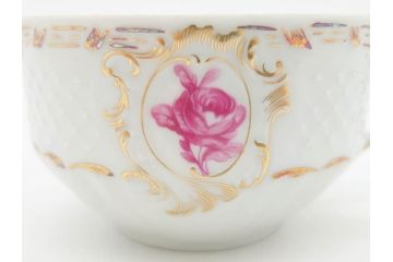 フランス　LIMOGES(リモージュ)　Georges Boyer(ジョルジュ ボワイエ)　気品漂うティーカップ&ソーサー4客セット(バラ、薔薇、ローズ、C&S、磁器、金彩、洋食器)(R-078520)