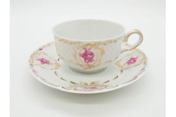 フランス　LIMOGES(リモージュ)　Georges Boyer(ジョルジュ ボワイエ)　気品漂うティーカップ&ソーサー4客セット(バラ、薔薇、ローズ、C&S、磁器、金彩、洋食器)(R-078520)