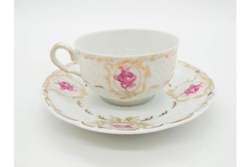 フランス　LIMOGES(リモージュ)　Georges Boyer(ジョルジュ ボワイエ)　気品漂うティーカップ&ソーサー4客セット(バラ、薔薇、ローズ、C&S、磁器、金彩、洋食器)(R-078520)