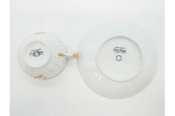 フランス　LIMOGES(リモージュ)　Georges Boyer(ジョルジュ ボワイエ)　気品漂うティーカップ&ソーサー4客セット(バラ、薔薇、ローズ、C&S、磁器、金彩、洋食器)(R-078520)