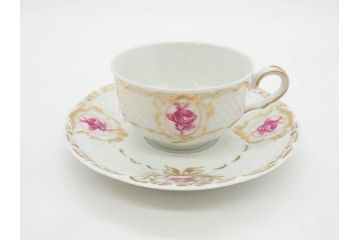 フランス　LIMOGES(リモージュ)　Georges Boyer(ジョルジュ ボワイエ)　気品漂うティーカップ&ソーサー4客セット(バラ、薔薇、ローズ、C&S、磁器、金彩、洋食器)(R-078520)