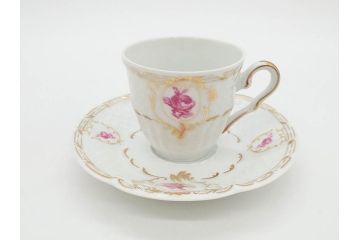 フランス　LIMOGES(リモージュ)　Georges Boyer(ジョルジュ ボワイエ)　気品漂うコーヒーカップ&ソーサー5客セット(C&S、バラ、薔薇、ローズ、磁器、金彩、洋食器)(R-078521)