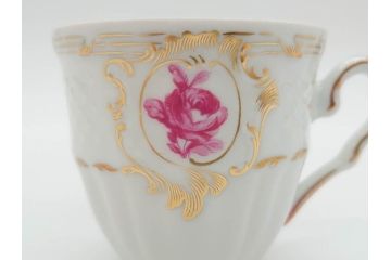 フランス　LIMOGES(リモージュ)　Georges Boyer(ジョルジュ ボワイエ)　気品漂うコーヒーカップ&ソーサー5客セット(C&S、バラ、薔薇、ローズ、磁器、金彩、洋食器)(R-078521)