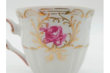 フランス　LIMOGES(リモージュ)　Georges Boyer(ジョルジュ ボワイエ)　気品漂うコーヒーカップ&ソーサー5客セット(C&S、バラ、薔薇、ローズ、磁器、金彩、洋食器)(R-078521)