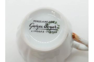 フランス　LIMOGES(リモージュ)　Georges Boyer(ジョルジュ ボワイエ)　気品漂うコーヒーカップ&ソーサー5客セット(C&S、バラ、薔薇、ローズ、磁器、金彩、洋食器)(R-078521)